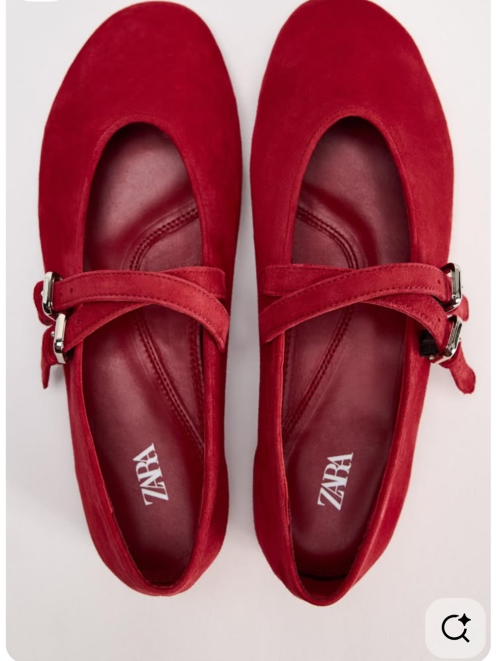 Zara Crimson Suede Mary Jane Flats with Buckle Strap